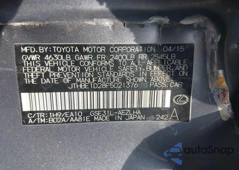 2015 Lexus Is 350 z USA, uszkodzony, nr VIN JTHBE1D28F5021376